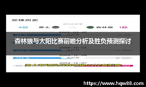 森林狼与太阳比赛前瞻分析及胜负预测探讨